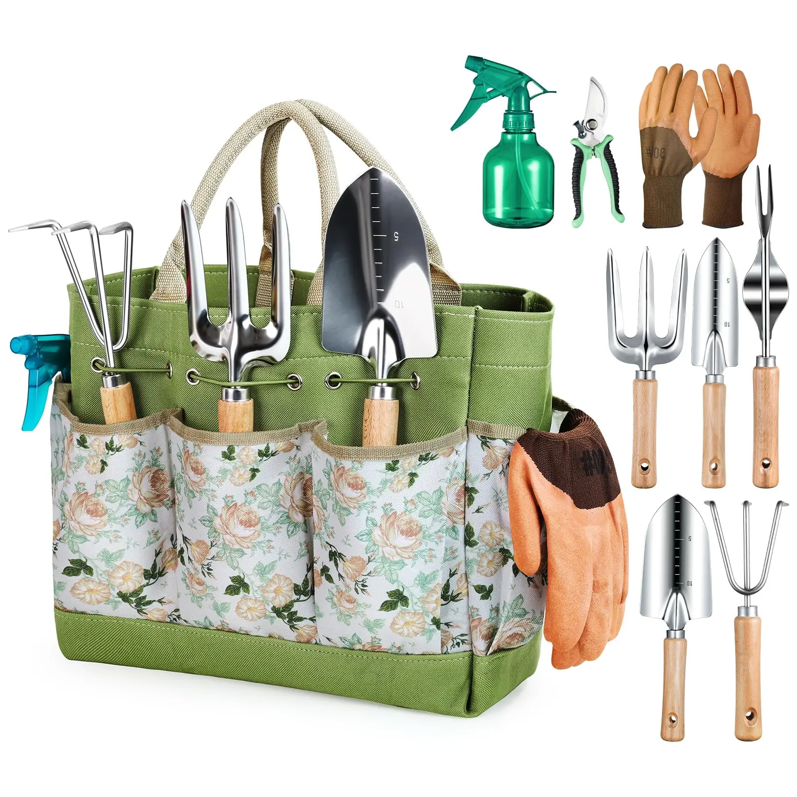 Spade Digging Fork - 9-teiliges Garten-Handwerkzeug-Set aus Edelstahl – zum
